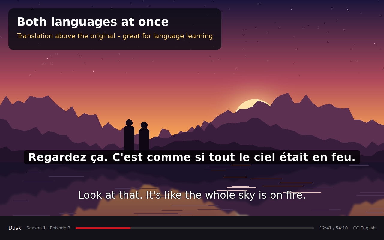 Both languages shown at the same time